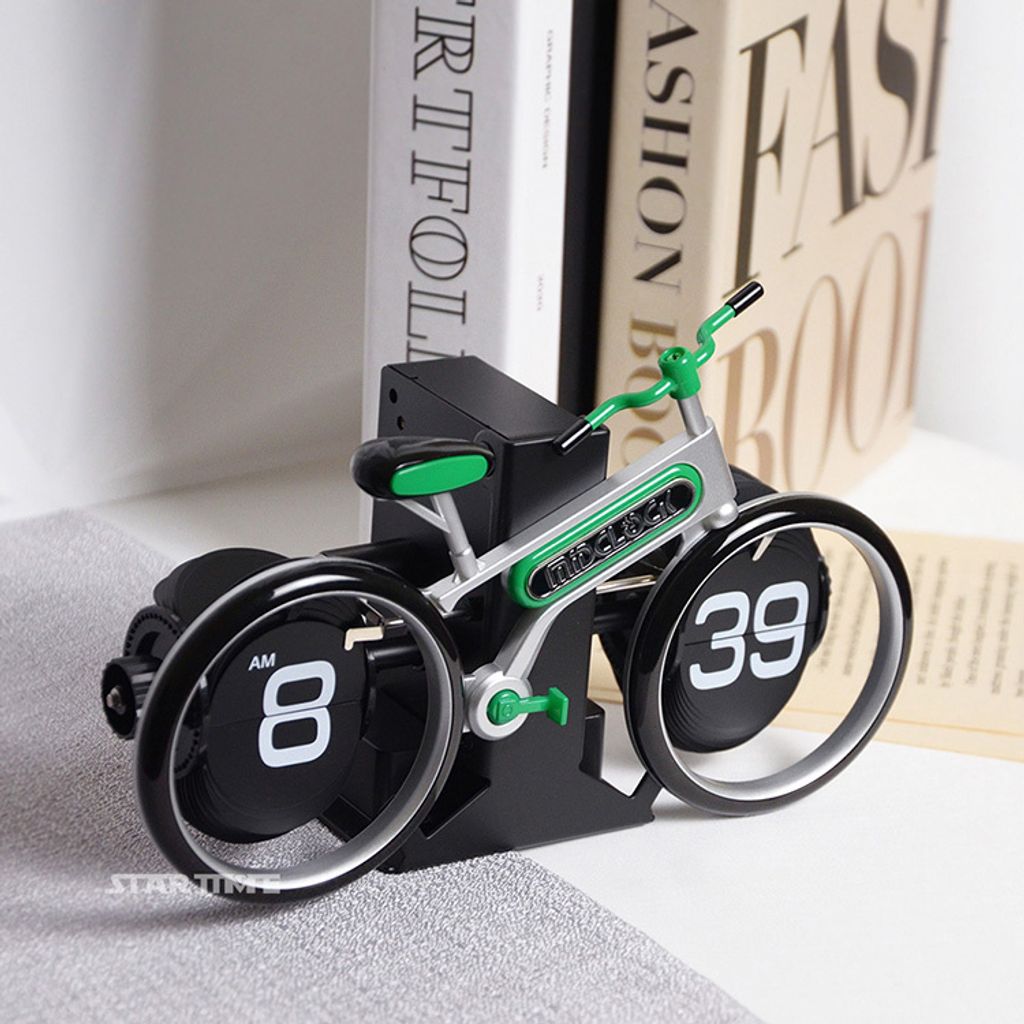 翻頁鐘 | HY-F117-G | 綠色趣味自行車翻頁鐘 送禮首選 側面