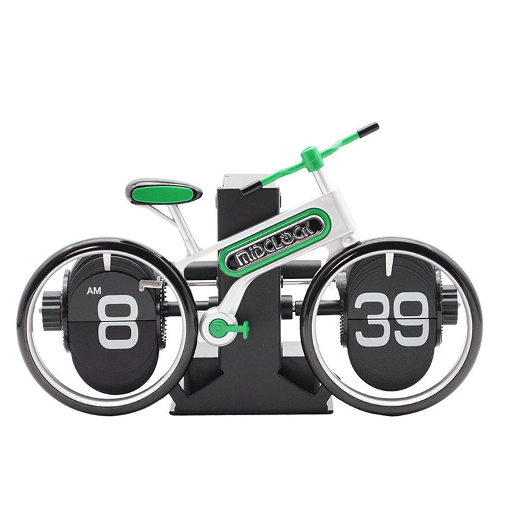 翻頁鐘 | HY-F117-G | 綠色趣味自行車翻頁鐘 送禮首選 正面展示