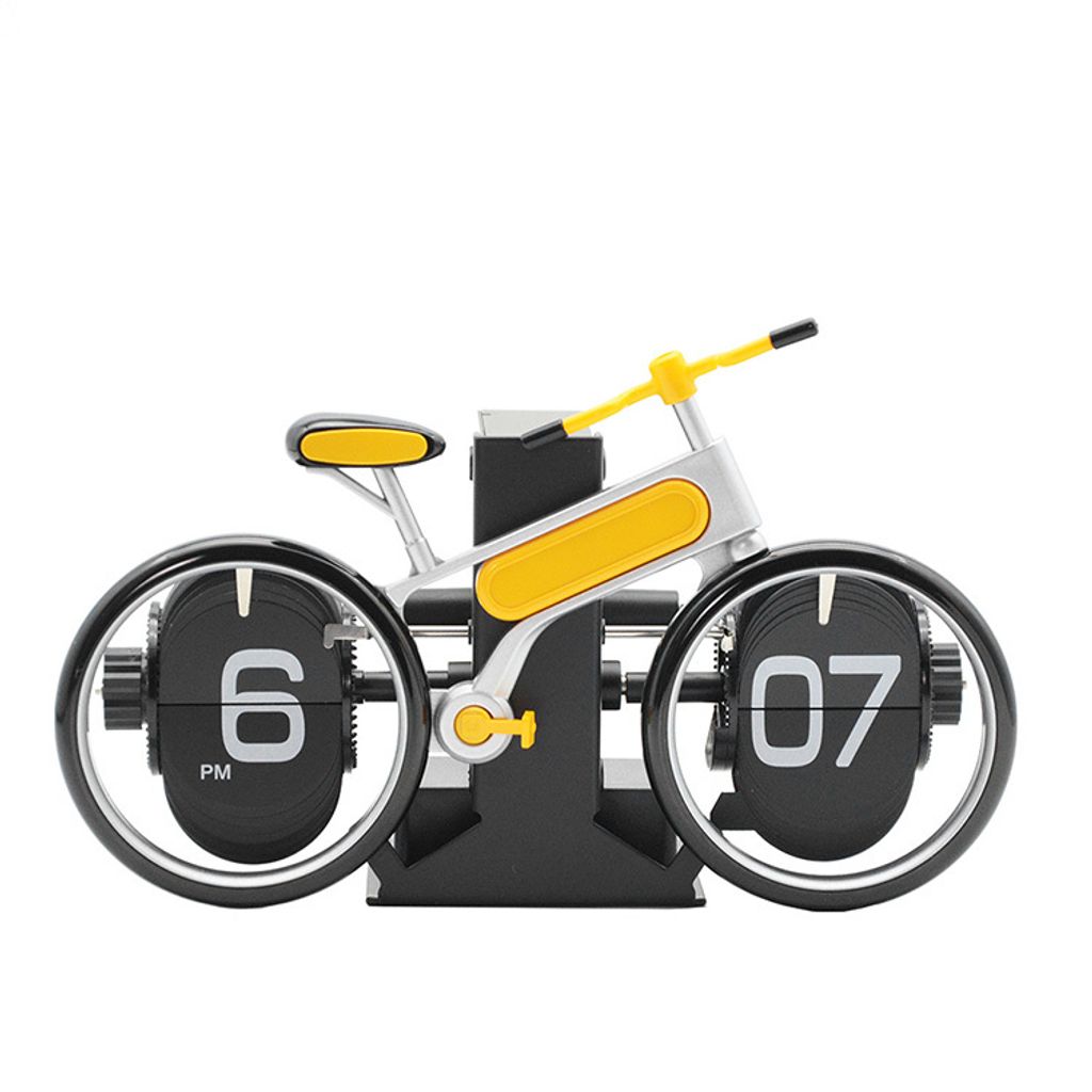 翻頁鐘 | HY-F117-Y | 黃色趣味自行車翻頁鐘 送禮首選 正面