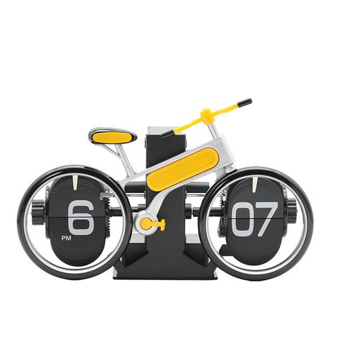 翻頁鐘 | HY-F117-Y | 黃色趣味自行車翻頁鐘 送禮首選 正面