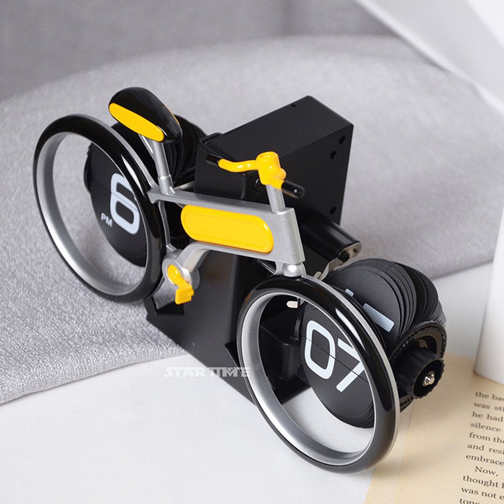 翻頁鐘 | HY-F117-Y | 黃色趣味自行車翻頁鐘 送禮首選 右側展示
