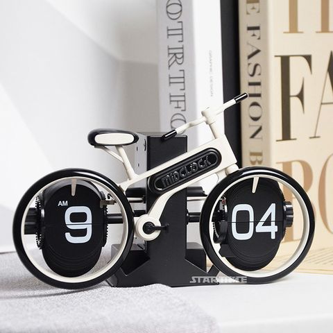 翻頁鐘 | HY-F117-W | 白色趣味自行車翻頁鐘 送禮首選 正面