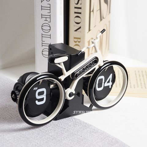 翻頁鐘 | HY-F117-W | 白色趣味自行車翻頁鐘 送禮首選 右側