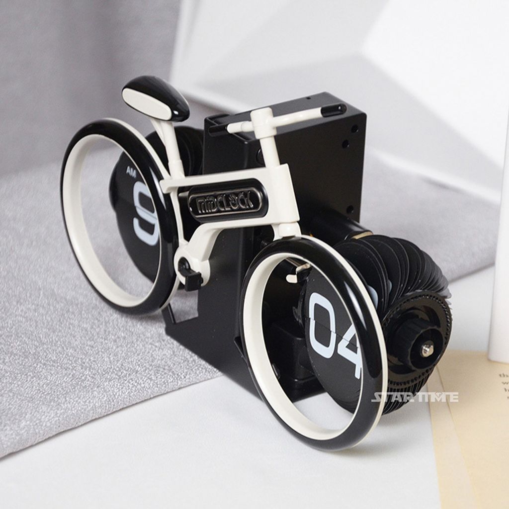 翻頁鐘 | HY-F117-W | 白色趣味自行車翻頁鐘 送禮首選 左側