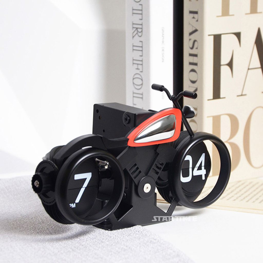 翻頁鐘 | PTC-M12-BR | 紅黑色 趣味摩托車翻頁鐘 左側