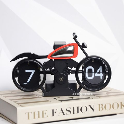 翻頁鐘 | PTC-M12-BR | 紅黑色 趣味摩托車翻頁鐘 正面