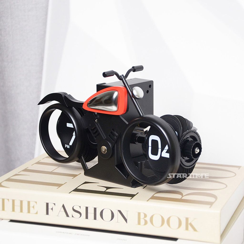 翻頁鐘 | PTC-M12-BR | 紅黑色 趣味摩托車翻頁鐘 右側