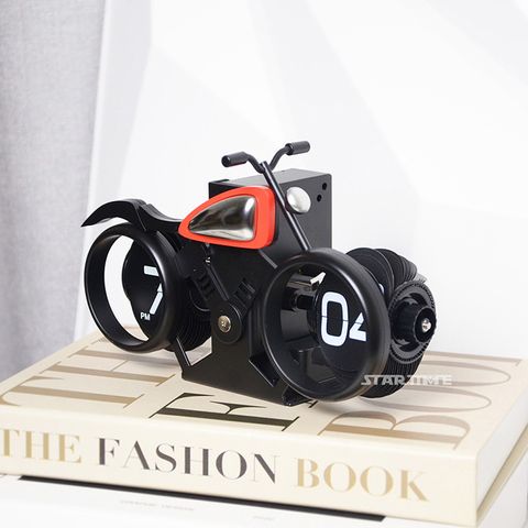 翻頁鐘 | PTC-M12-BR | 紅黑色 趣味摩托車翻頁鐘 右側