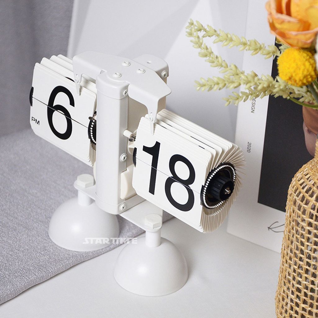 翻頁鐘 | PTC-DF12-WW | 12小時制 白色雙腳翻頁鐘 左側