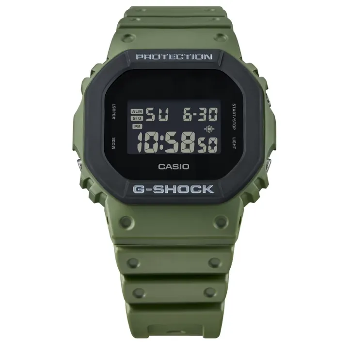 CASIO G-SHOCK | 5600 系列 DW-5610UU-3 | 軍綠色 經典街頭風潮流手錶 正面細節