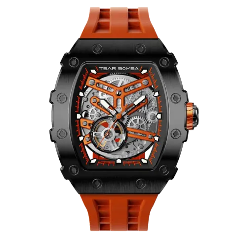 Tsar Bomba 機械公爵 | 元素系列 TB8208A-10 | 自動上鍊 黑框 橘色矽膠錶帶 機械錶 正面