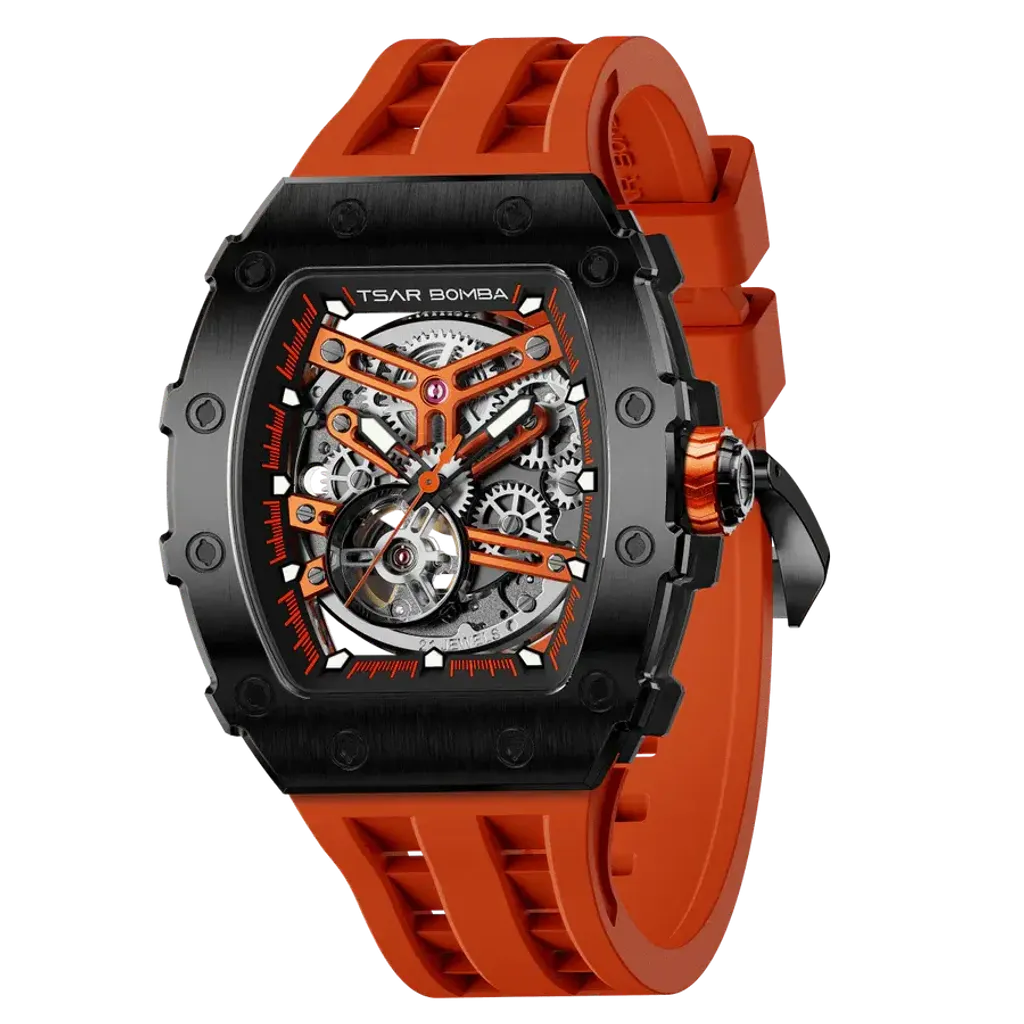 Tsar Bomba 機械公爵 | 元素系列 TB8208A-10 | 自動上鍊 黑框 橘色矽膠錶帶 機械錶 側面