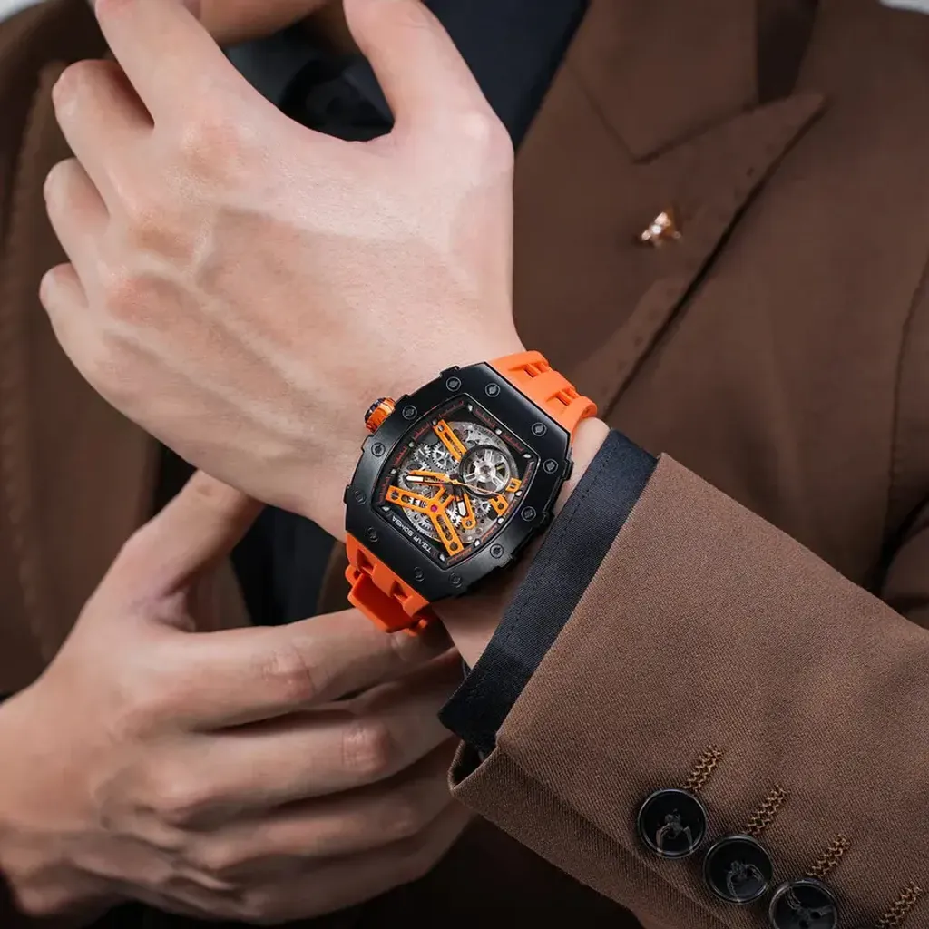 Tsar Bomba 機械公爵 | 元素系列 TB8208A-10 | 自動上鍊 黑框 橘色矽膠錶帶 機械錶 實戴展示