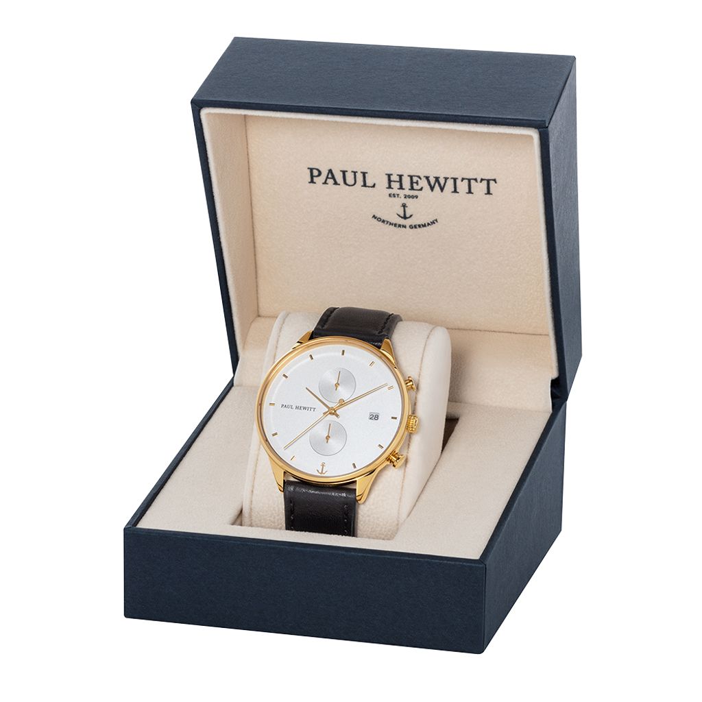 Paul Hewitt | PH-C-G-W-2M | 德國設計師品牌 金色錶殼 黑色皮革腕錶  盒裝展示