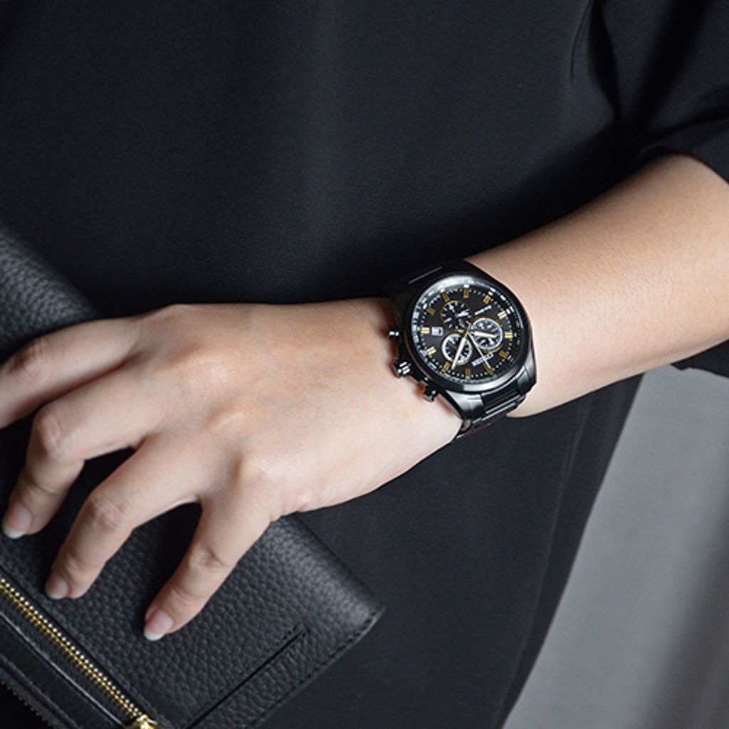 CITIZEN星辰 | AT2137-50E |  鐵灰色 金色指針 光動能三眼計時手錶 實戴展示