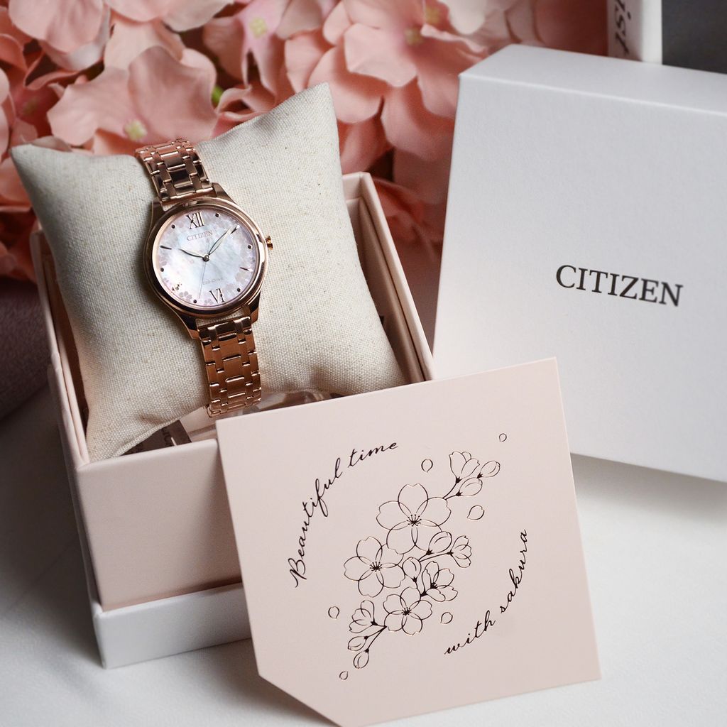 CITIZEN星辰 | LADY'S 系列 EM0508-98W | 母親節推薦 櫻花粉色 光動能 女錶 正面