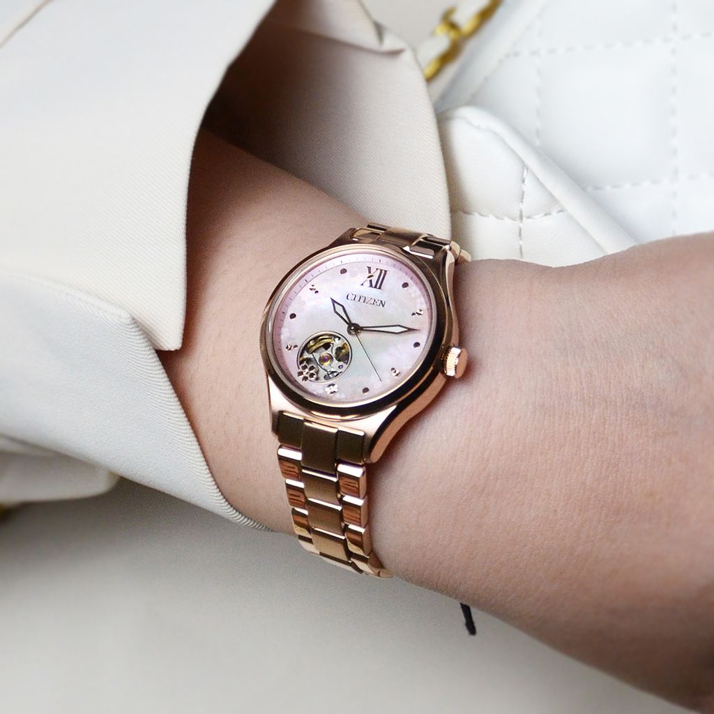 CITIZEN星辰 | LADY'S 系列 PC1017-96W | 母親節限定款 櫻花粉色 機械錶 女錶 實戴展示