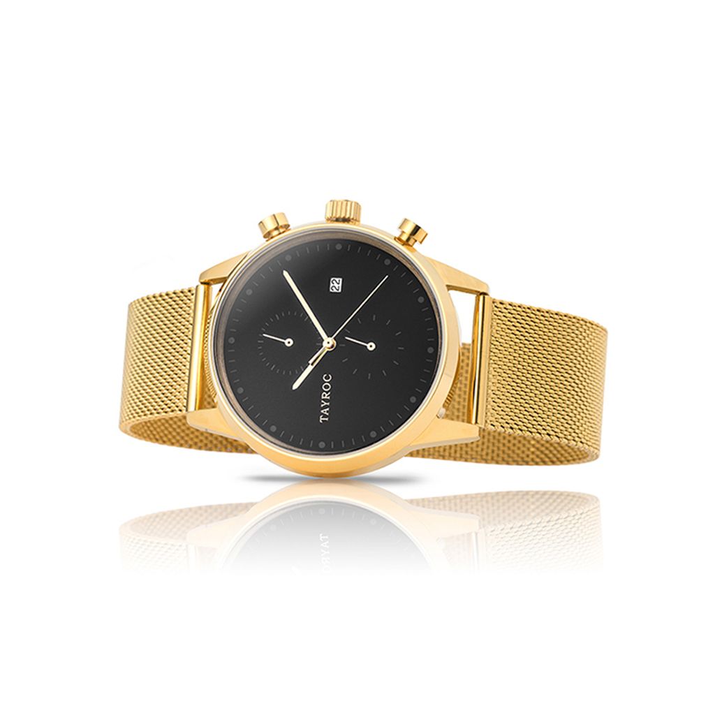 TAYROC | Boundless系列 TXM090 | 英國設計師品牌手錶 黑面金色錶身 米蘭帶 側面