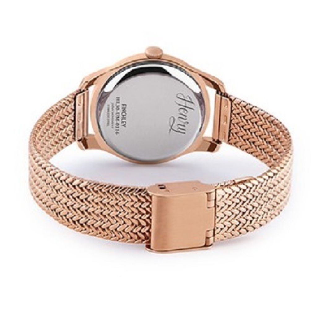 【贈質感包包】HENRY LONDON | HL30-UM-0116 | 英國設計師品牌手錶 鵝卵石灰面玫瑰金 復古造型米蘭帶女錶 背面