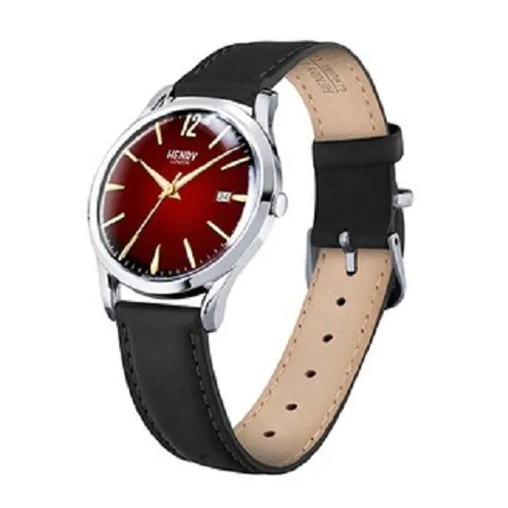 【贈質感包包】HENRY LONDON | HL39-S-0095 | 英國設計師品牌手錶 酒紅色錶面金色刻度 簡約真皮腕錶 側面