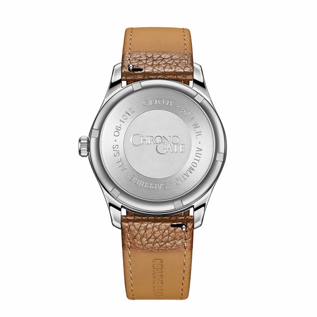 【贈太空人上鍊盒】OLTO-8 奧陀 | 時空之門 O6-1012 |  24小時 星光銀 手工雕刻紋路 機械錶(可客製化) 背面細節