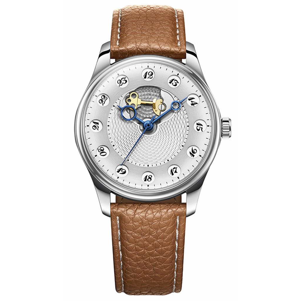 【贈太空人上鍊盒】OLTO-8 奧陀 | 時空之門 O6-1012 |  24小時 星光銀 手工雕刻紋路 機械錶(可客製化) 正面