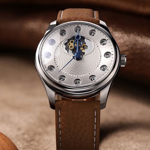 【贈太空人上鍊盒】OLTO-8 奧陀 | 時空之門 O6-1012 |  24小時 星光銀 手工雕刻紋路 機械錶(可客製化) 實體正面