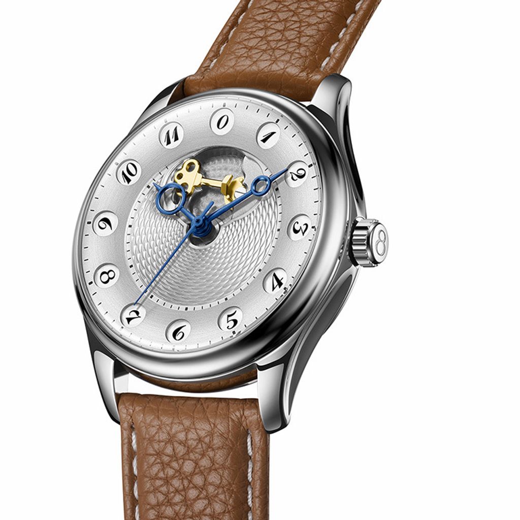 【贈太空人上鍊盒】OLTO-8 奧陀 | 時空之門 O6-1012 |  24小時 星光銀 手工雕刻紋路 機械錶(可客製化) 右側