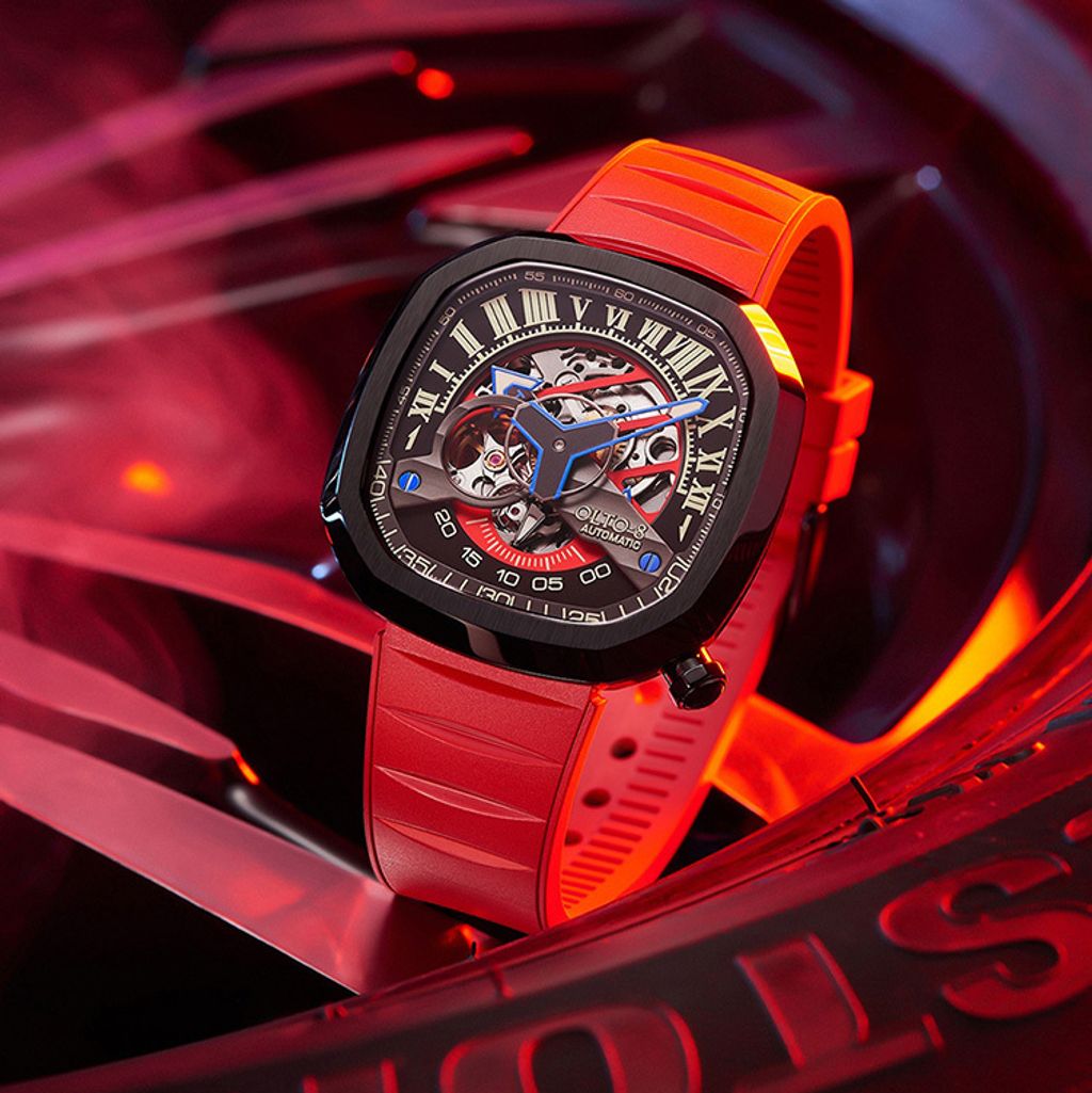 【贈太空人上鍊盒】OLTO-8 奧陀 | INFINITY II IF22-S3836 |  紅色鏤空自動機械錶 側面展示