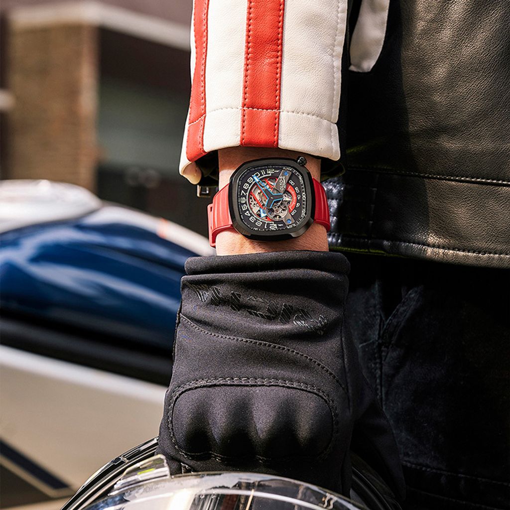 【贈太空人上鍊盒】OLTO-8 奧陀 | INFINITY II IF22-S3836 |  紅色鏤空自動機械錶 實戴正面展示