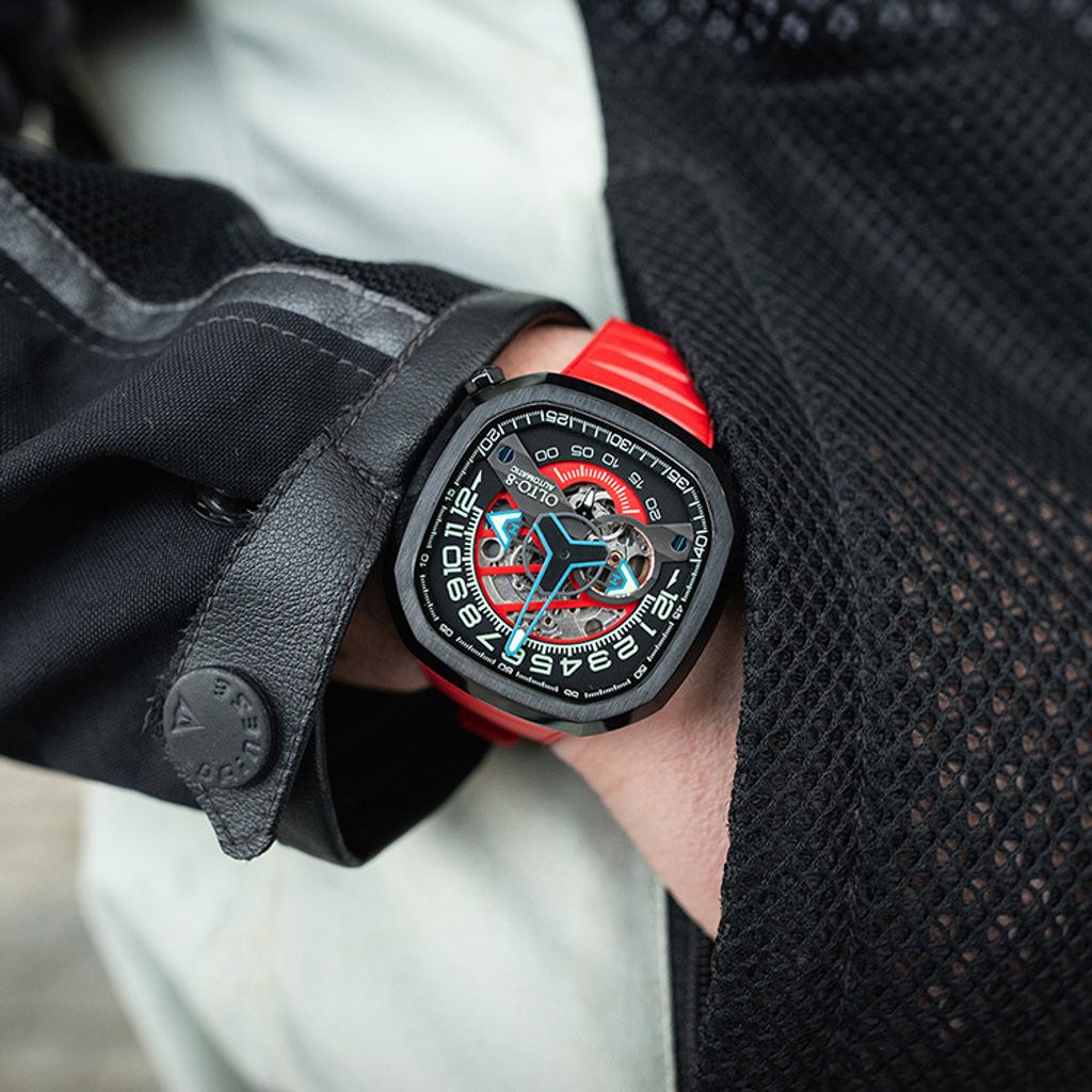 【贈太空人上鍊盒】OLTO-8 奧陀 | INFINITY II IF22-S3836 |  紅色鏤空自動機械錶 錶盤細節