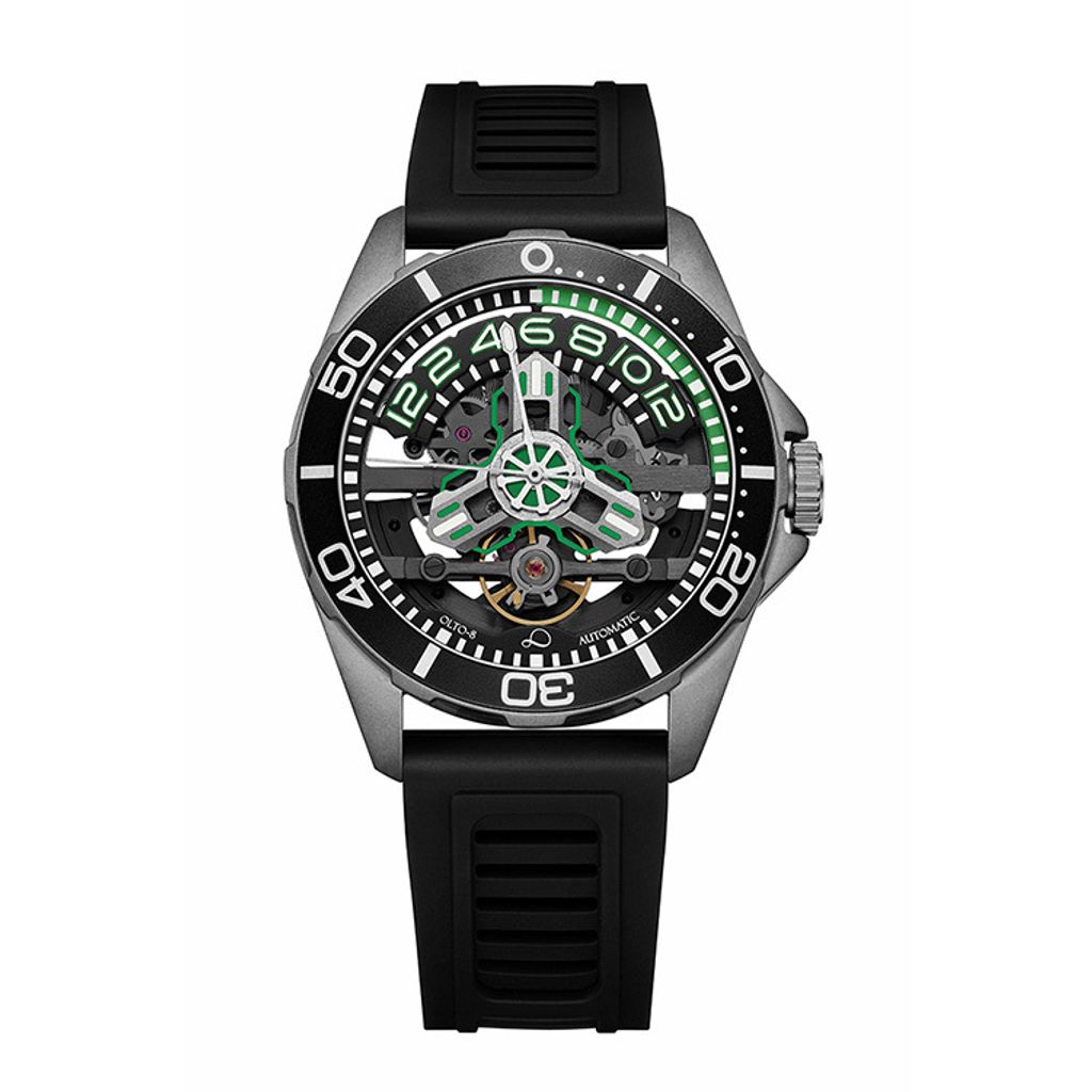 【贈太空人上鍊盒】OLTO-8 奧陀 | D1-1302-S03 |  霓虹綠 黑色潛水錶 自動機械錶 正面