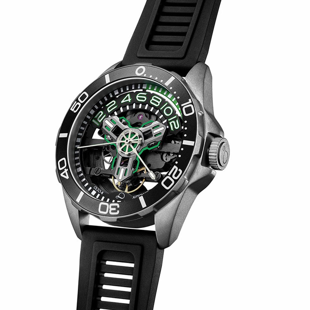 【贈太空人上鍊盒】OLTO-8 奧陀 | D1-1302-S03 |  霓虹綠 黑色潛水錶 自動機械錶 錶面細節