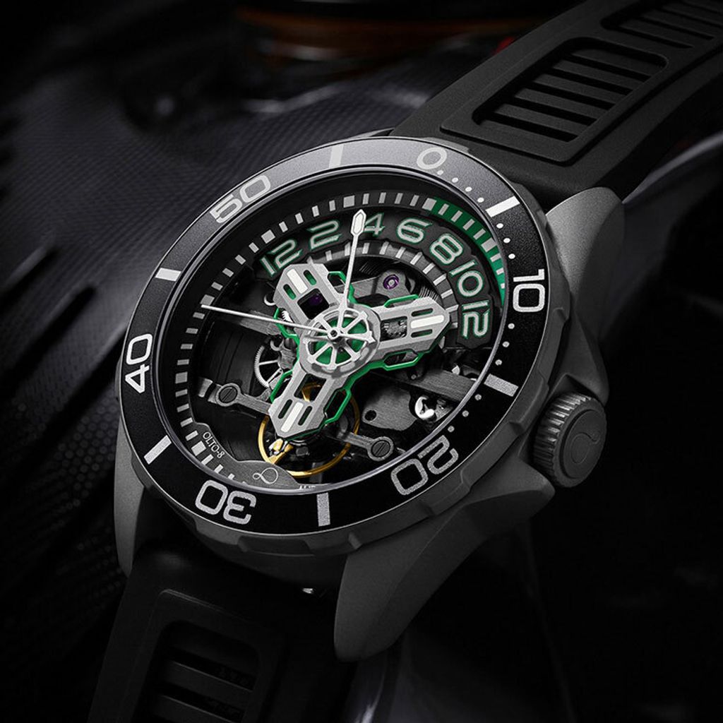 【贈太空人上鍊盒】OLTO-8 奧陀 | D1-1302-S03 |  霓虹綠 黑色潛水錶 自動機械錶 實體錶面細節