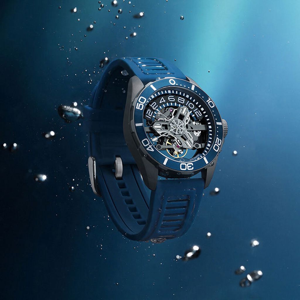 【贈太空人上鍊盒】OLTO-8 奧陀 | D1-1701-S07 |  海洋藍 潛水錶 自動機械錶 實體側面