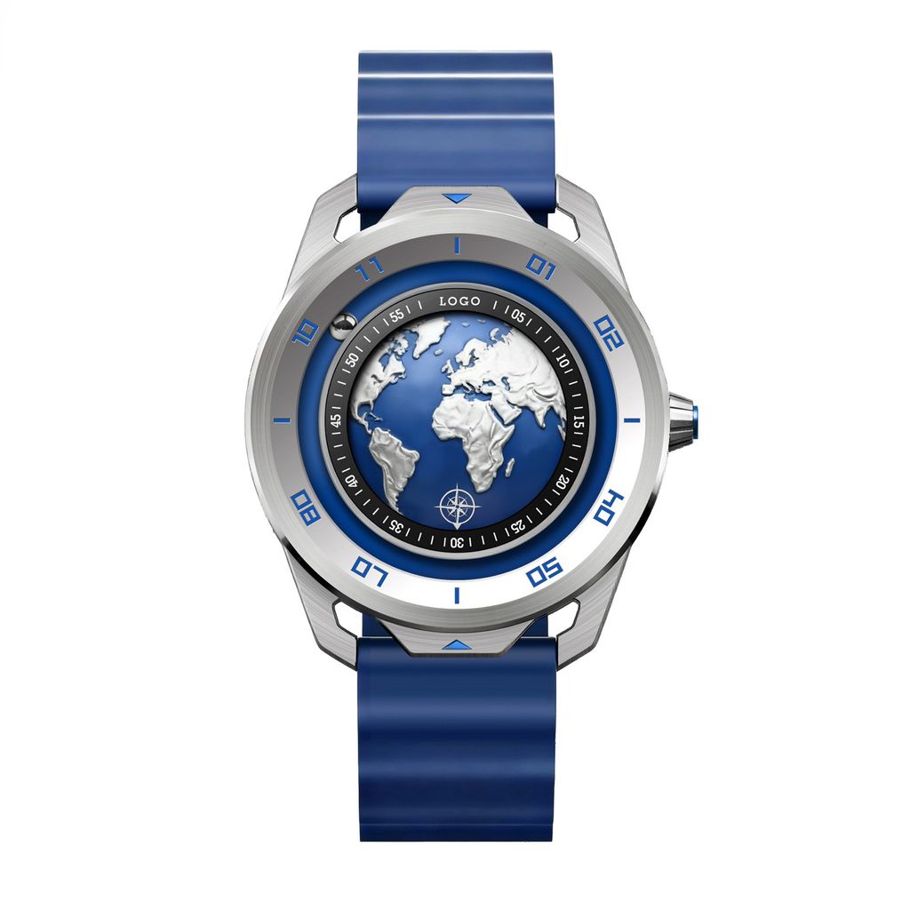 Benlydesign | 星球旅行者系列 MO.E地球 | 地球造型面盤 石英錶 藍色矽膠錶帶 正面