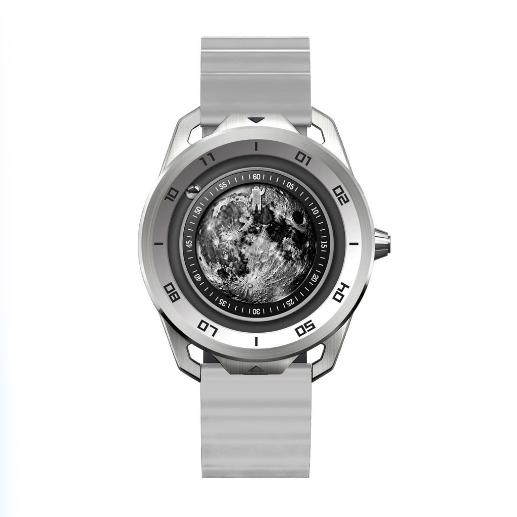 Benlydesign | 星球旅行者系列 MO.M 月球 | 月球造型面盤 石英錶 灰色矽膠錶帶 正面