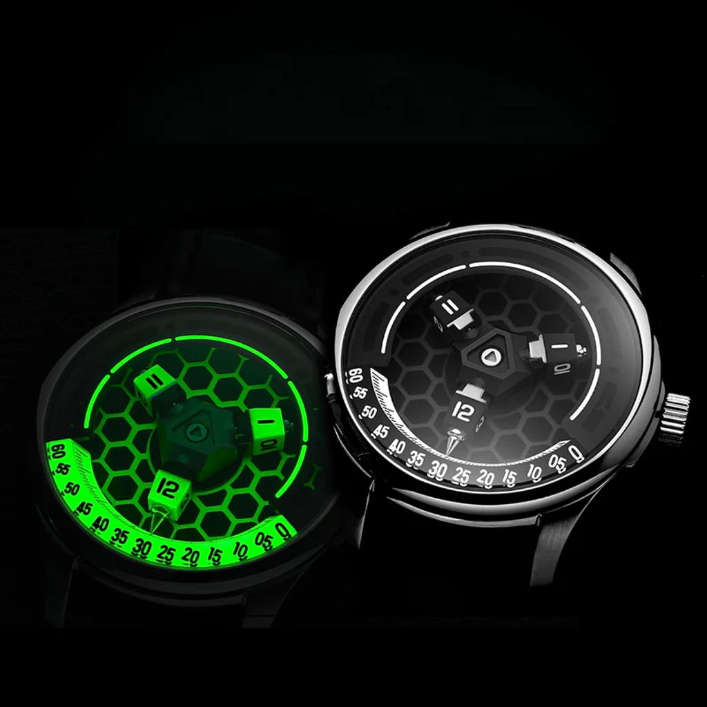 Benlydesign | 蜂巢核心系列 HCE-B | 黑色蜂巢造型面盤 石英錶 黑色矽膠錶帶 夜光效果