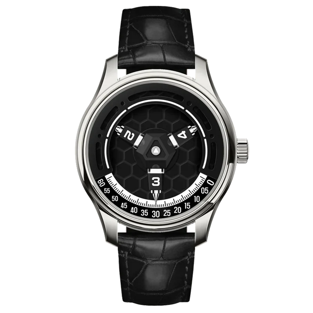 Benlydesign | 蜂巢核心系列 HCE-B | 黑色蜂巢造型面盤 石英錶 黑色矽膠錶帶 正面