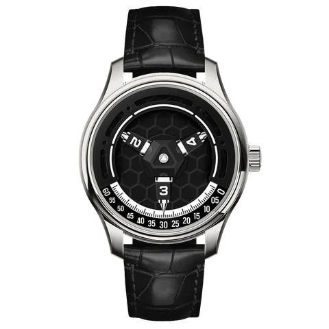 Benlydesign | 蜂巢核心系列 HCE-B | 黑色蜂巢造型面盤 石英錶 黑色矽膠錶帶 正面