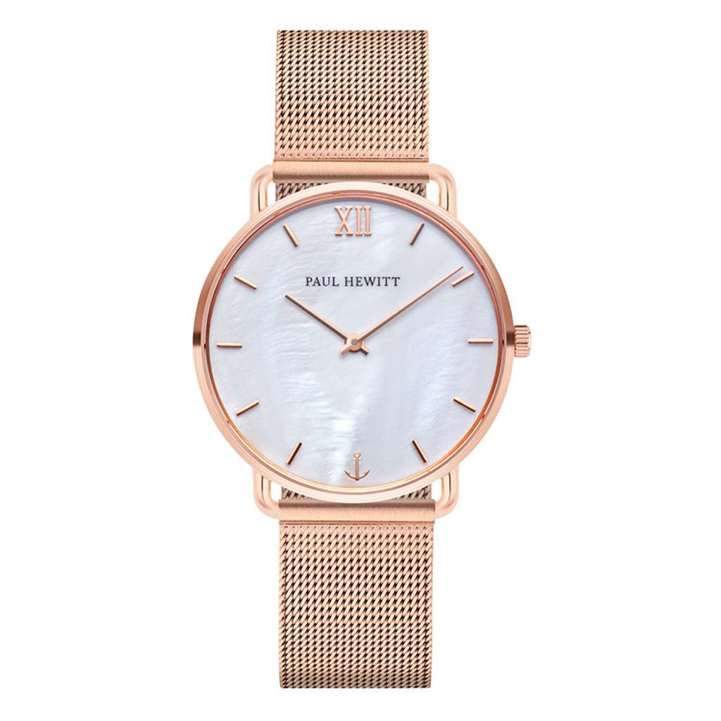 【贈質感包包】Paul Hewitt | Miss Ocean Line PH-M-R-P-4S | 海洋女神 玫瑰金珍珠母貝米蘭腕錶 正面