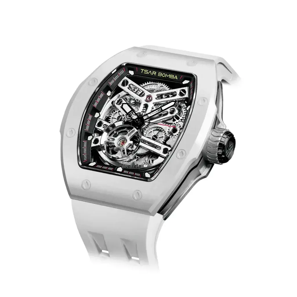 TSAR BOMBA 機械公爵 | 原子系列 TB8218C-Grey | 白色 陶瓷錶殼 氟橡膠錶帶 機械錶 錶面細節