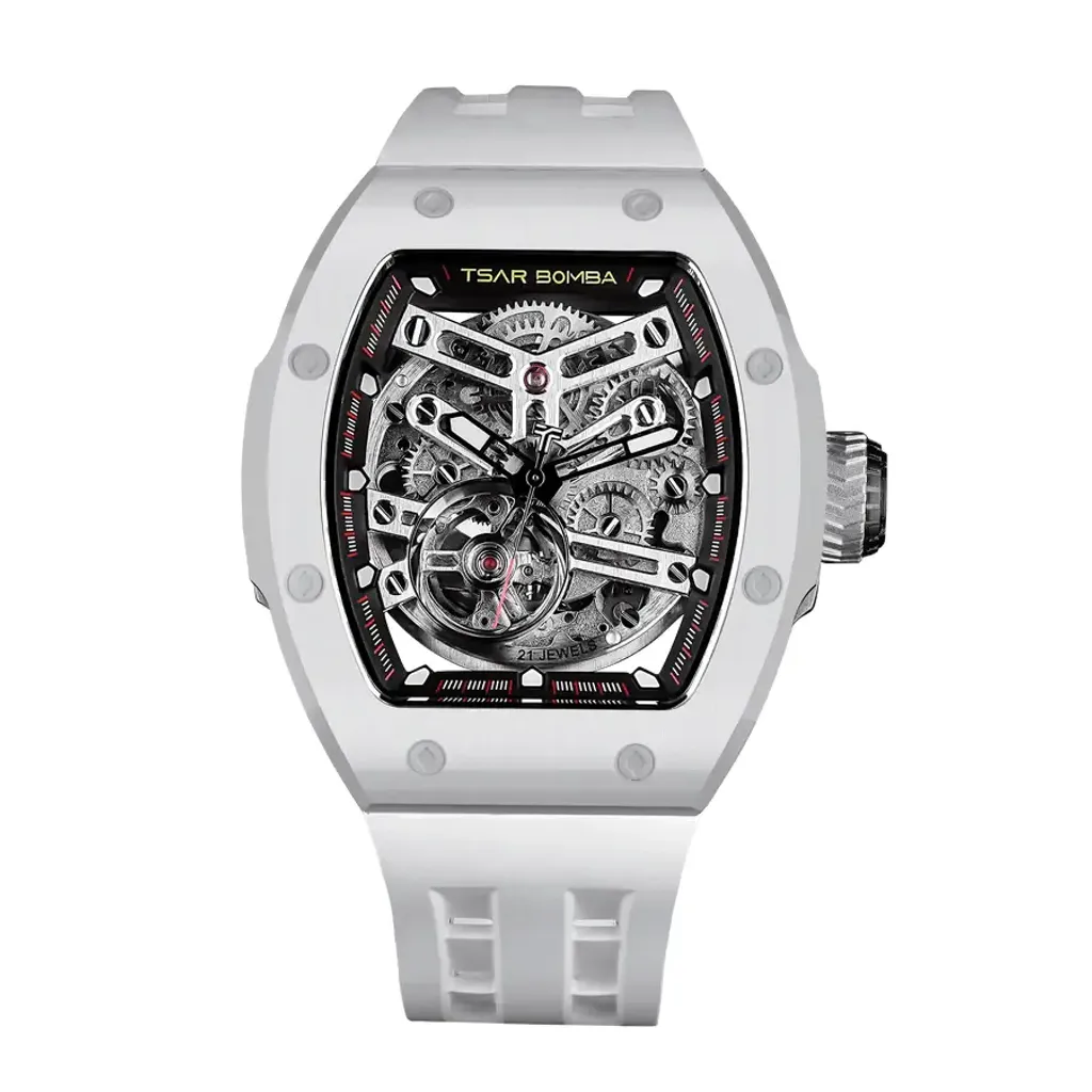 TSAR BOMBA 機械公爵 | 原子系列 TB8218C-Grey | 白色 陶瓷錶殼 氟橡膠錶帶 機械錶 正面