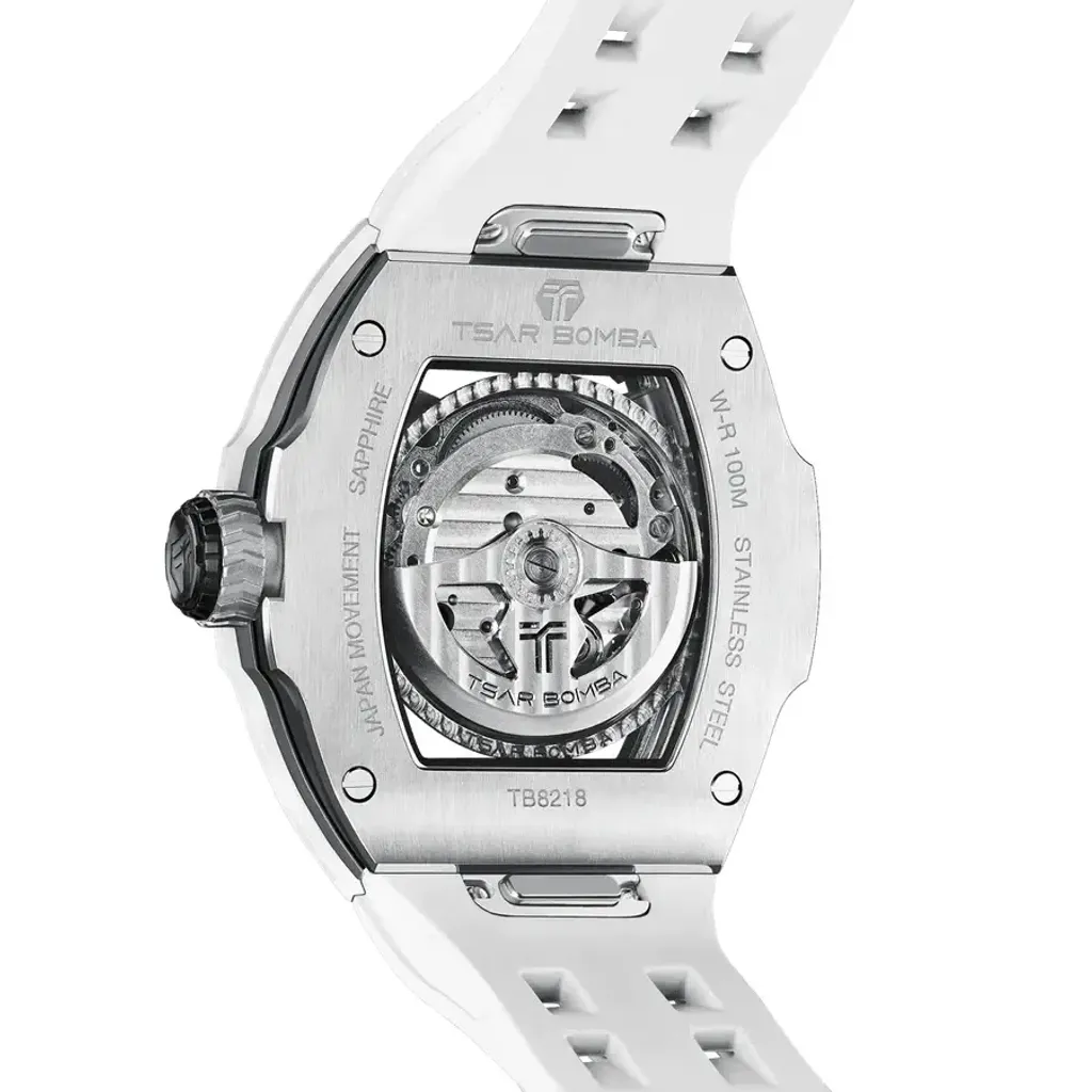 TSAR BOMBA 機械公爵 | 原子系列 TB8218C-Grey | 白色 陶瓷錶殼 氟橡膠錶帶 機械錶 背面細節