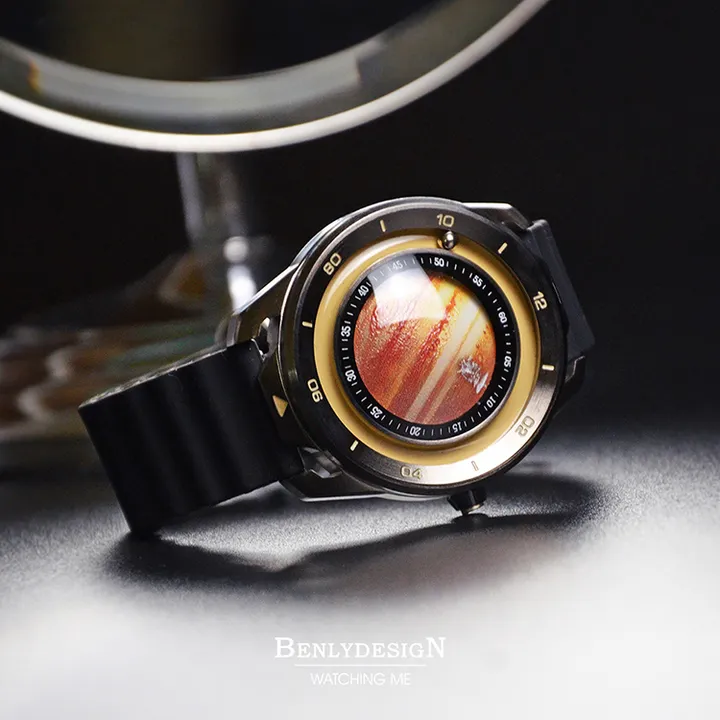 Benlydesign | 星球旅行者系列 MO.J 木星 | 木星造型面盤 石英錶 黑色矽膠錶帶 實體細節