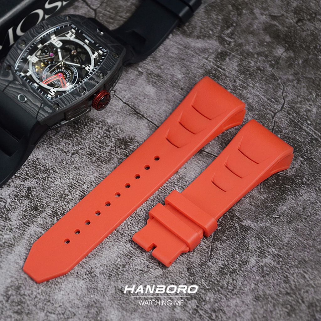 HANBORO | 超跑系列 945-3CFB | 碳纖維 多功能自動 夜光 黑色矽膠錶帶 鏤空設計機械錶 紅色替換錶帶