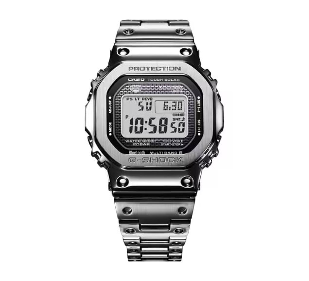 CASIO | G-SHOCK GMW-B5000D-1 | 太陽能 藍芽電波 全金屬 銀色腕錶 正面展示