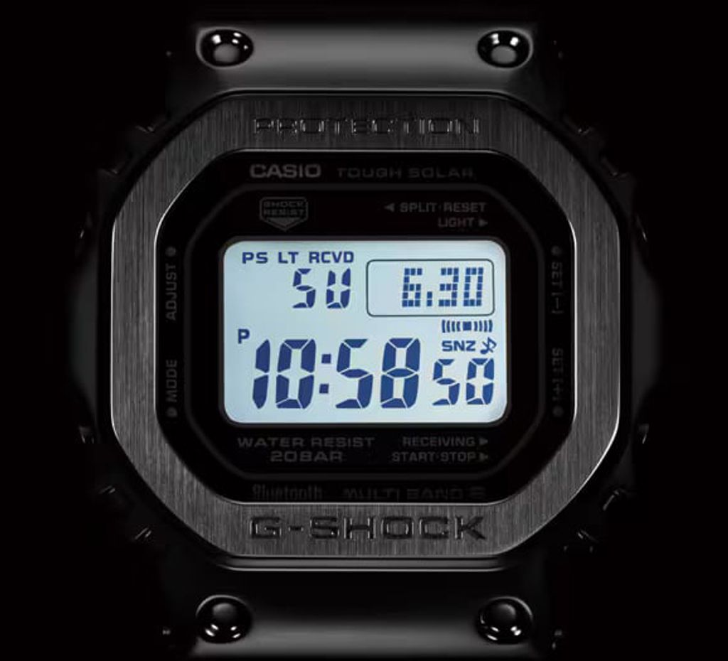 CASIO | G-SHOCK GMW-B5000D-1 | 太陽能 藍芽電波 全金屬 銀色腕錶 LED顯示螢幕