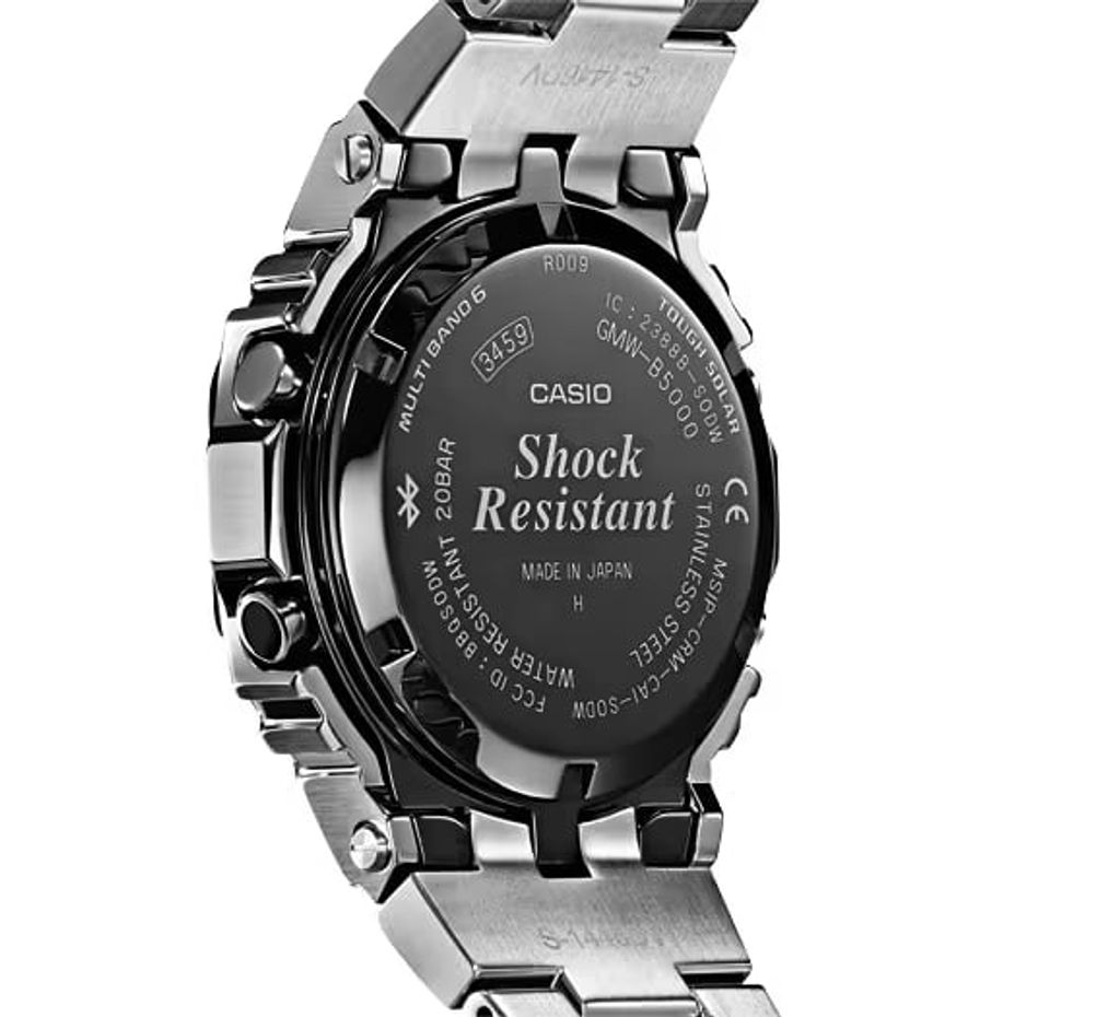 CASIO | G-SHOCK GMW-B5000D-1 | 太陽能 藍芽電波 全金屬 銀色腕錶 背面細節