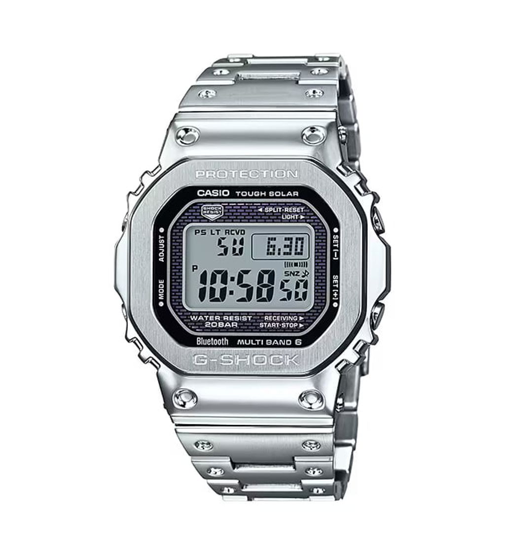 CASIO | G-SHOCK GMW-B5000D-1 | 太陽能 藍芽電波 全金屬 銀色腕錶 正面